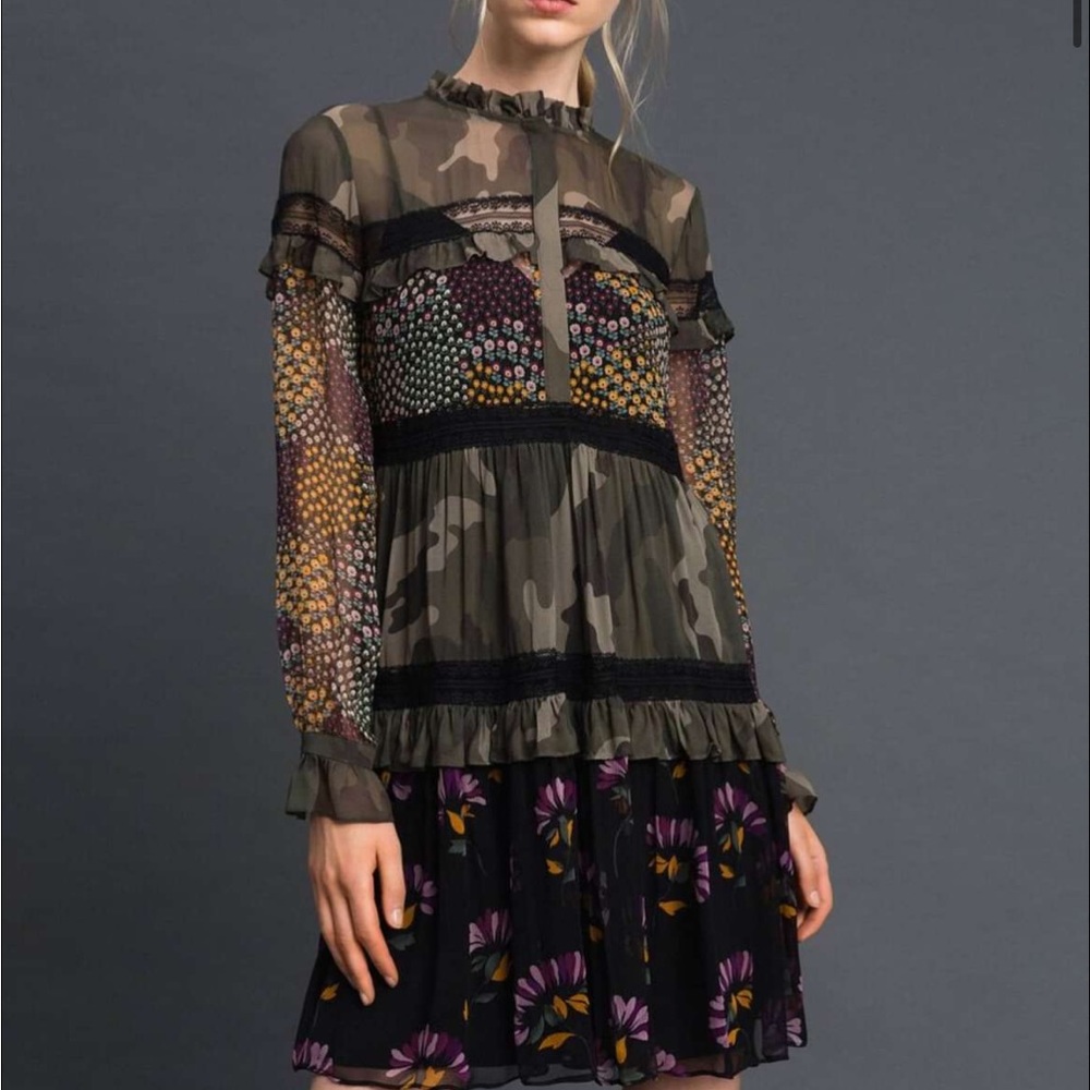 Twinset Camu and floral georgette dress